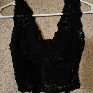 bebe Black Sequin Lace Top
